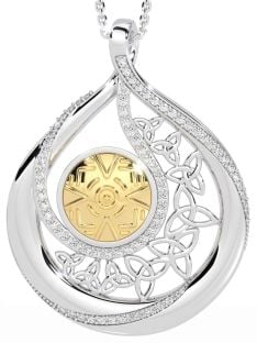 Diamond Gold Silver Celtic Warrior Trinity Knot Necklace