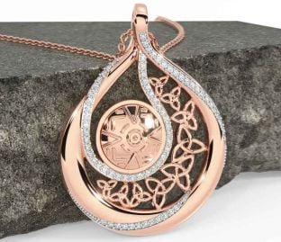 Diamond Rose Gold Silver Celtic Warrior Trinity Knot Necklace