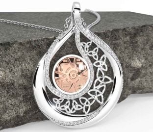 Diamond White Rose Gold Celtic Warrior Trinity Knot Necklace
