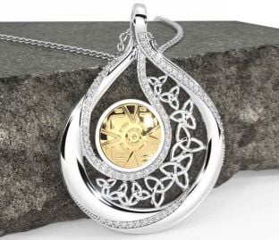 Diamond White Yellow Gold Celtic Warrior Trinity Knot Necklace