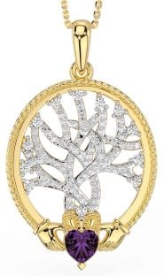 Diamond Alexandrite Gold Silver Claddagh Celtic Tree of Life Necklace