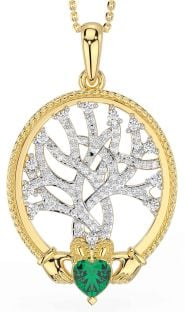 Diamond Emerald Gold Silver Claddagh Celtic Tree of Life Necklace