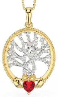 Diamond Ruby Gold Silver Claddagh Celtic Tree of Life Necklace