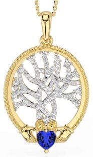 Diamant Saphir Or Argent Claddagh celtique Arbre de Vie Collier