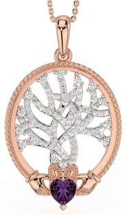 Diamond Alexandrite Rose Gold Claddagh Celtic Tree of Life Necklace