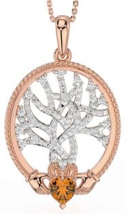 Diamant Citrin Rose Gold Claddagh keltisch Baum von Leben Halskette