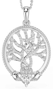 Diamond Silver Claddagh Celtic Tree of Life Necklace