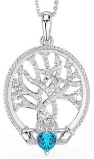 Diamante Topázio Branco Ouro Claddagh céltico Árvore de Vida Colar