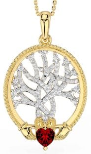 Diamond Garnet Gold Claddagh Celtic Tree of Life Necklace