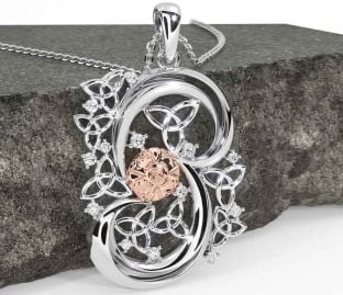 Diamond White Rose Gold Celtic Warrior Trinity Knot Necklace