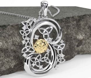Diamond White Yellow Gold Celtic Warrior Trinity Knot Necklace