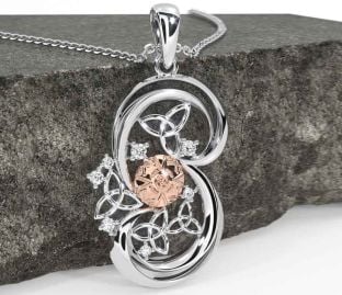 Diamond Rose Gold Silver Celtic Warrior Trinity Knot Necklace