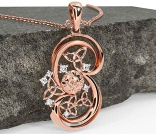Diamond Rose Gold Silver Celtic Warrior Trinity Knot Necklace