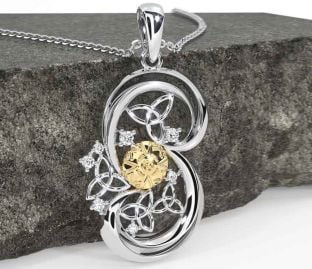 Diamond White Yellow Gold Celtic Warrior Trinity Knot Necklace