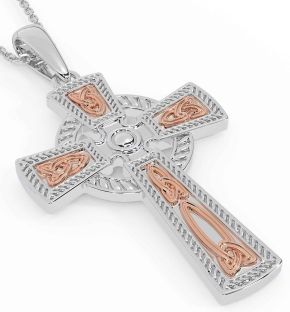 Rose Gold Silver Celtic Cross Trinity Knot Necklace