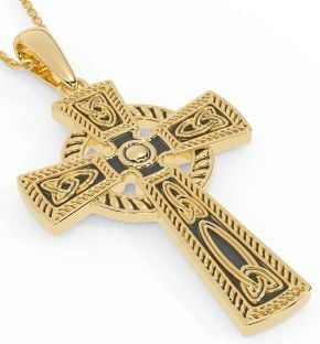 Gold Silver Black Rhodium Celtic Cross Trinity Knot Necklace