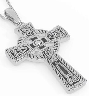 White Gold Black Rhodium Celtic Cross Trinity Knot Necklace