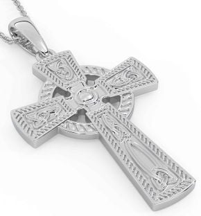 White Gold Celtic Cross Trinity Knot Necklace