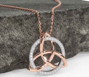 Diamond Rose Gold Silver Celtic Trinity Knot Necklace