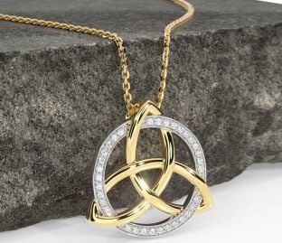 Diamond Gold Silver Celtic Trinity Knot Necklace