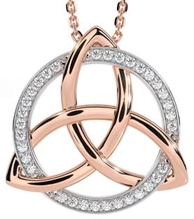 Diamond White Rose Gold Celtic Trinity Knot Necklace