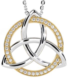 Diamond White Yellow Gold Celtic Trinity Knot Necklace