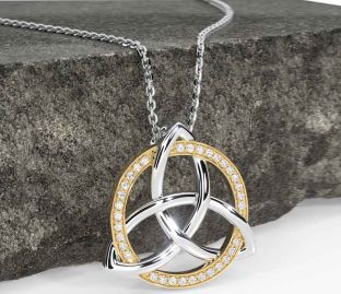 Diamond White Yellow Gold Celtic Trinity Knot Necklace