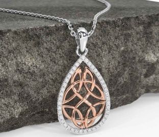 Diamond White Rose Gold Celtic Necklace