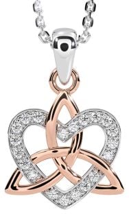 Diamond Rose Gold Silver Celtic Trinity Knot Heart Necklace