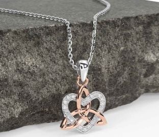 Diamond White Rose Gold Celtic Trinity Knot Heart Necklace