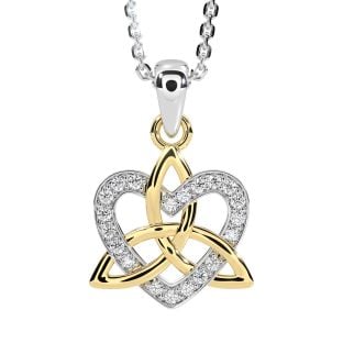 Diamond White Yellow Gold Celtic Trinity Knot Heart Necklace