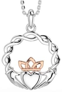 Rose Gold Silver Celtic Claddagh Necklace