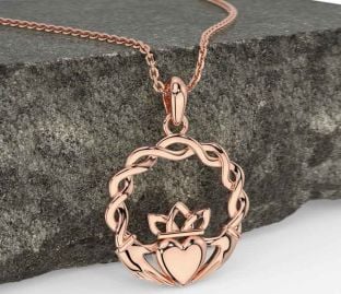 Rose Gold Silver Celtic Claddagh Necklace