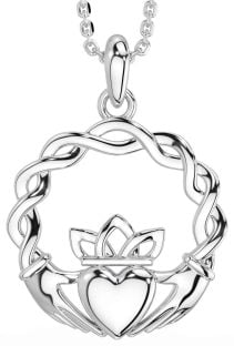White Gold Celtic Claddagh Necklace
