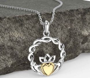 Gold Silver Celtic Claddagh Necklace