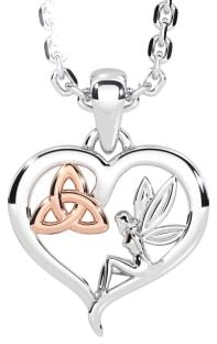 Kids Rose Gold Silver Celtic Trinity Knot Heart Necklace