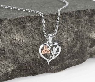 Kids White Rose Gold Celtic Trinity Knot Heart Necklace