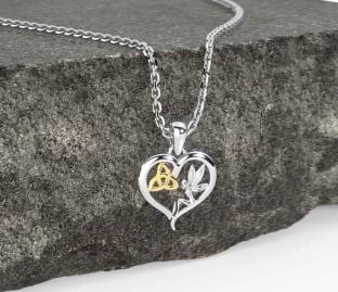 Kids White Yellow Gold Celtic Trinity Knot Heart Necklace