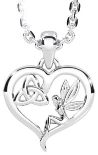 Kids White Gold Celtic Trinity Knot Heart Necklace