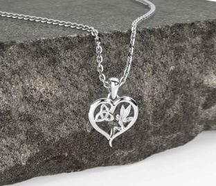 Kids White Gold Celtic Trinity Knot Heart Necklace