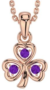 Amethyst Rose Gold Silver Shamrock Necklace