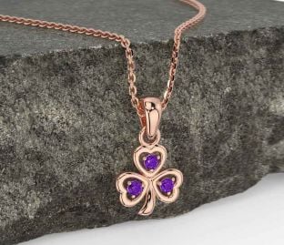 Amethyst Rose Gold Silver Shamrock Necklace