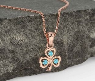 Aquamarine Rose Gold Silver Shamrock Necklace