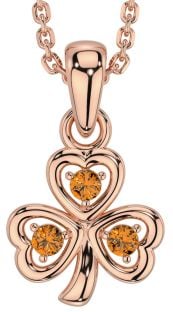 Citrine Rose Gold Silver Shamrock Necklace