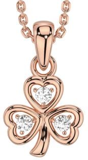 Diamond Rose Gold Silver Shamrock Necklace