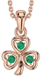 Emerald Rose Gold Silver Shamrock Necklace
