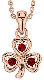 Garnet Rose Gold Silver Shamrock Necklace
