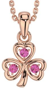 Pink Tourmaline Rose Gold Silver Shamrock Necklace