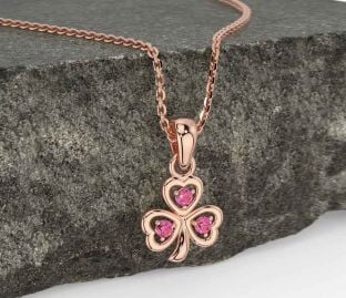 Pink Tourmaline Rose Gold Silver Shamrock Necklace
