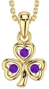 Amethyst Gold Silver Shamrock Necklace